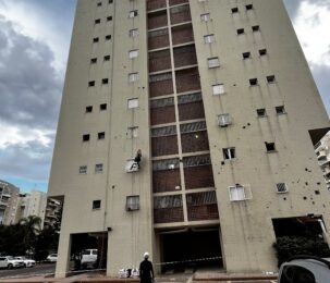 Ремонт фасада от после повреждений от войны в Ришон ле-Цион